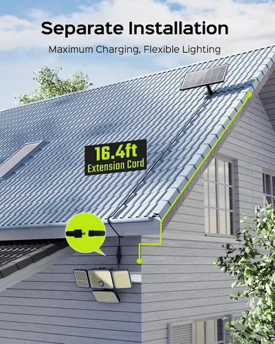 Vista 4 de JACKYLED Luces solares para exteriores, luces de seguridad de 4000 mAh con panel solar más grande y cable de 16.4 pies, luces con sensor