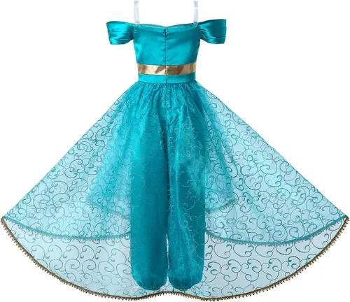Vista 2 de Pettigirl Girls Blue Princess Dress Up Costume Kids Fancy Birthday Party Princess Cosplay Clothes