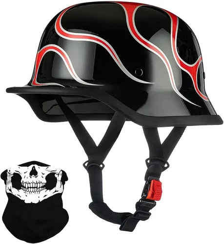 Vista 11 de Medio casco de motocicleta alemana vintage, aprobado por DOT, para adultos, hombres y mujeres, casco retro abierto, con hebilla ajustable