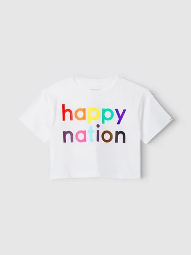 Vista 3 de happy nation Camiseta corta de algodón de gran tamaño (tamaño regular y extragrande)