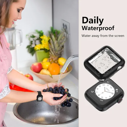 Vista 5 de Paquete de 2 fundas compatibles con Apple Watch de 1.496 pulgadas (1.496 in), protector de pantalla de poliuretano termoplástico (TPU), funda Negro
