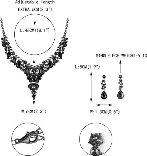 Vista 5 de EVER FAITH Conjunto de joyas de cristal austriaco para dama de honor, collar de lágrima de flor de declaración