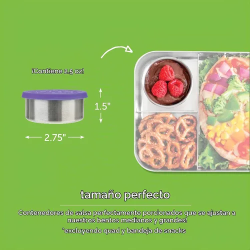 Vista 2 de LunchBots Recipientes de condimentos de acero inoxidable de 2.5 onzas, 2 unidades, color morado