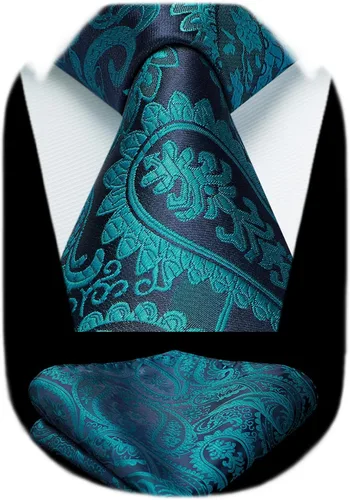 Vista 182 de HISDERN Corbatas para hombre, corbata de cachemira y bolsillo cuadrado tejido clásico floral para hombre, corbata de fiesta de boda