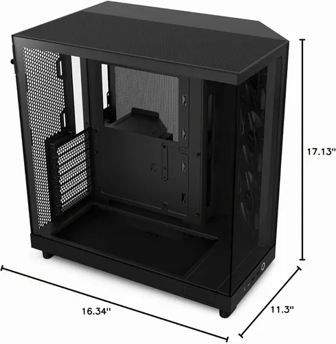 Vista 10 de NZXT H6 Flow CC-H61FB-01 Carcasa compacta de doble cámara de torre media con flujo de aire Paneles de vidrio panorámicos Paneles de flujo