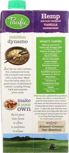 Vista 4 de Pacific Natural Foods - Leche de cáñamo natural sin azúcar vainilla - 32 onzas (paquete de 2)