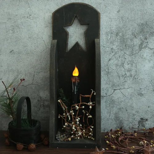 Vista 2 de CVHOMEDECO. Velas de cera real sumergidas a mano, funciona con pilas, temporizador, velas cónicas sin llama primitivas del país, 6-3/4 pulgadas