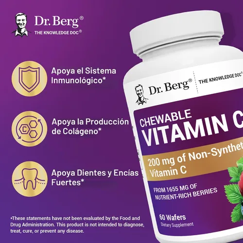Vista 4 de Dr. Berg Complejo de vitamina C masticable - Hecho con bayas orgánicas, sin OMG, 60 deliciosas obleas