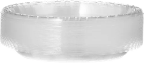 Vista 2 de Platos llanos de 9 pulgadas de plástico transparente, desechable, resistente, ideal para bodas, catering, fiestas, bufés, eventos o uso diario, 1