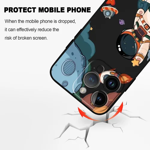 Vista 4 de LEECG Funda para iPhone 15 Pro, diseño creativo lateral de astronauta, silicona líquida, a prueba de golpes, suave, para iPhone 15 Pro, negro