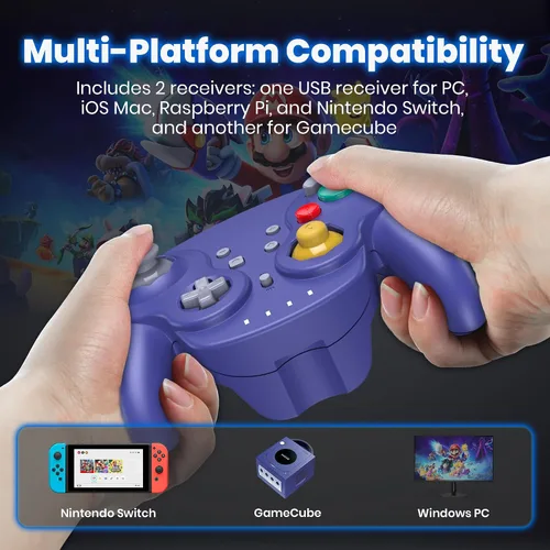 Vista 7 de 2 Pack 2.4 GHz Wireless NGC Switch Online Controller, GameCube & USB Receiver, Compatible with Windows PC iOS Mac Raspberry Pi Steam GameCubeSwitch