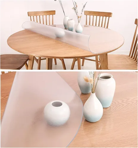 Vista 3 de Mantel transparente redondo de PVC esmerilado, protector de mesa, mantel de plástico, 0.079 in de espesor, cubierta de mesa de comedor, paño de mesa