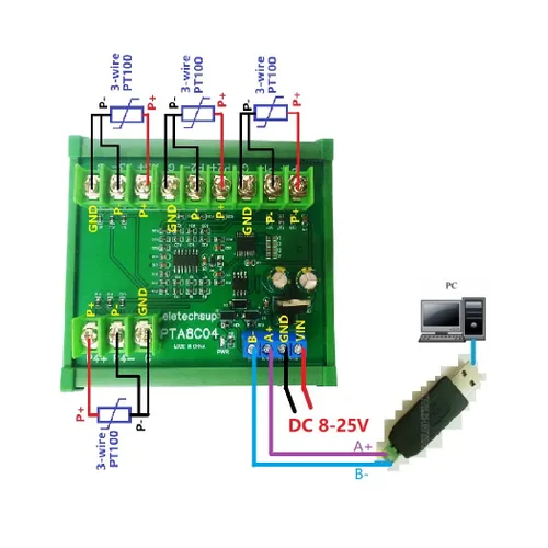 Vista 5 de 4ch 500 Celsius PT100 Thermocouple RTD emperature Sensor RS485 Temperature Sensor Module Modbus RTU Board Paperless Recorder (A 12V with Rail Box)