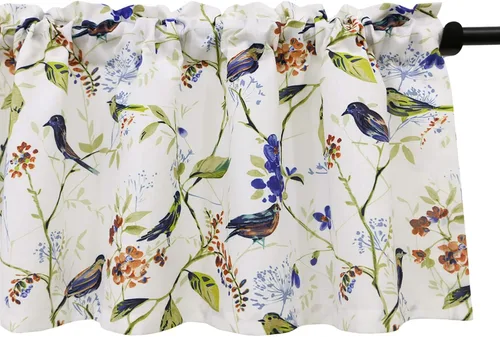 Vista 34 de VOGOL Cenefa de pájaro y bayas, decoración clásica de ventana de campo americano con estampado botánico, cortina de bolsillo para barra fácil