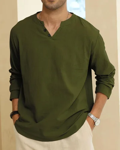 Vista 5 de Angbater Camiseta casual de lino Henley de manga corta para hombre, camiseta hippie de playa, camiseta ligera tropical para verano