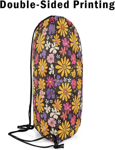 Vista 4 de jejeloiu Groovy Flower Gym String Bag 13"x15.7" Retro Floral Boho Drawstring Backpack for Decor 70S Hippie Flowers Bohemian Drawstring Bags Garden