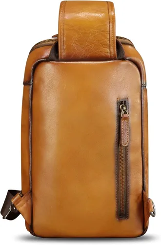 Vista 3 de Bolso bandolera de cuero genuino para hombres y mujeres, mochila bandolera de cuero vintage para iPad Pro de 11 pulgadas