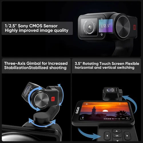 Vista 2 de ORDRO Videocámara de bolsillo M5, videocámara de video 4K 60FPS de estabilización de 3 ejes, cámara de bolsillo de visión nocturna IR para vlogging