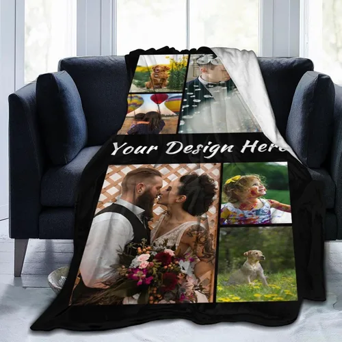 Vista 17 de Manta de cama personalizada con texto de fotos, mantas personalizadas con collage de fotos, mantas personalizadas para regalo de cumpleaños 1 Foto