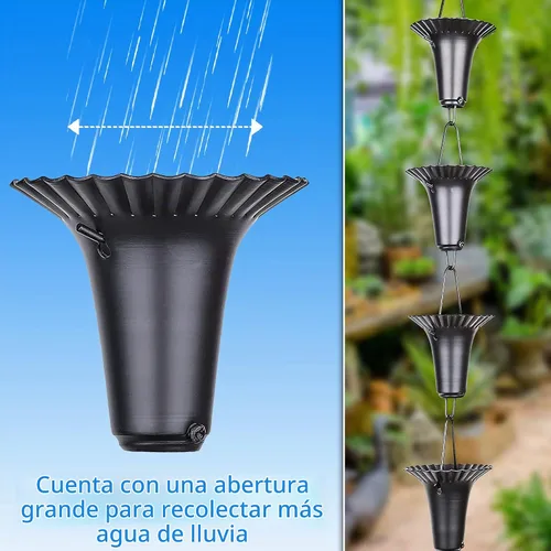 Vista 4 de Cadenas de lluvia de copa estriada para canaletas de 8.5 pies