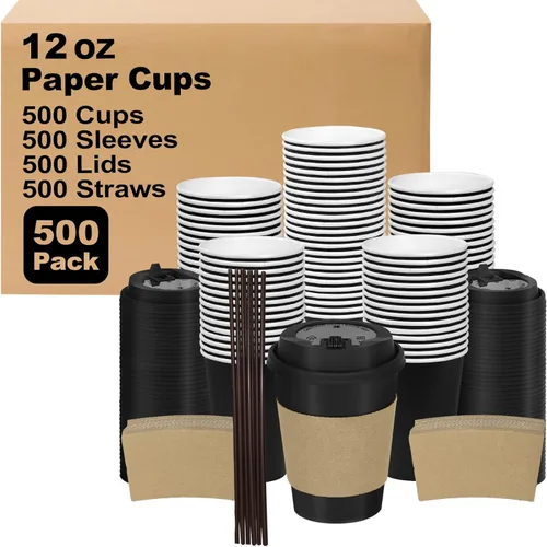 Vista 60 de Paquete de 100 tazas de café desechables de 8 onzas, tazas de papel desechables de color marrón a granel, tazas de café para té caliente, chocolate