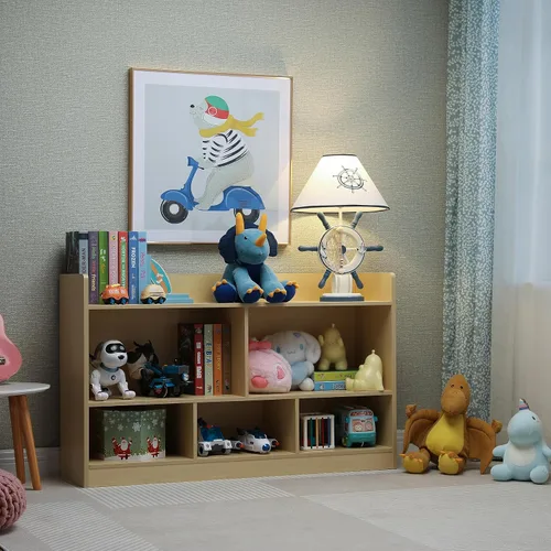Vista 6 de Organizador de almacenamiento de juguetes para niños, estantería de 5 secciones para organizar libros, juguetes, armario de almacenamiento