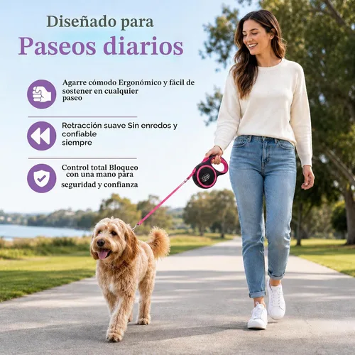 Vista 3 de Correa retráctil para perro, 44 libras/16 pies de largo, perros pequeños y medianos, azul
