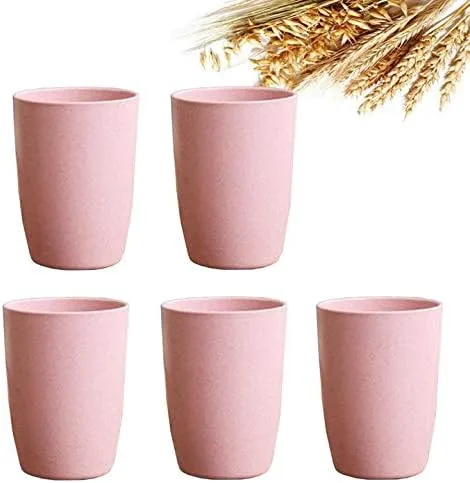 Vista 9 de Paquete de 5 vasos de paja de trigo irrompible reutilizable para beber saludable (12 onzas), color beige