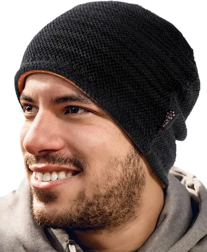 Vista 2 de Lvaiz - Gorro de invierno para hombre con forro polar cálido para hombre, reversible, resistente al viento, gorro de punto unisex