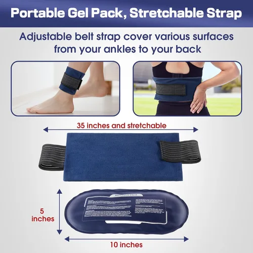 Vista 3 de Paquetes de hielo reutilizables para lesiones, paquete de 4 paquetes de gel caliente y frío y 2 paquetes de envolturas de gel flexibles ajustables
