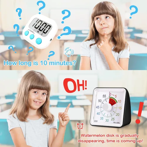 Vista 2 de Secura - Temporizador visual de cuenta regresiva de 60 minutos para niños y adultos, herramienta de gestión del tiempo en el aula (negro)