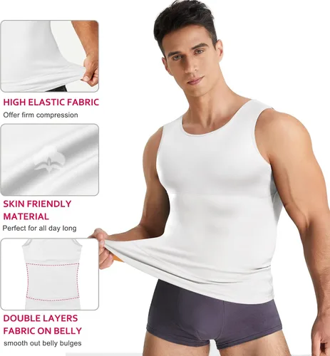 Vista 2 de Gotoly Camisa de compresión para hombre, faja moldeadora adelgazante, chaleco moldeador de cuerpo, camiseta sin mangas con control de abdomen