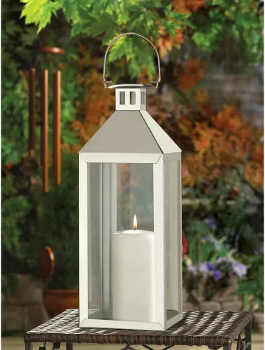 Vista 4 de Farol grande para velas, faroles metálicos para velas al aire libre, acero inoxidable
