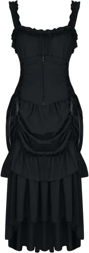 Vista 3 de symoid Vestidos góticos para mujer, con volantes, tirantes delgados, vestido punk con corsé, vestido largo de graduación, vestido de cóctel