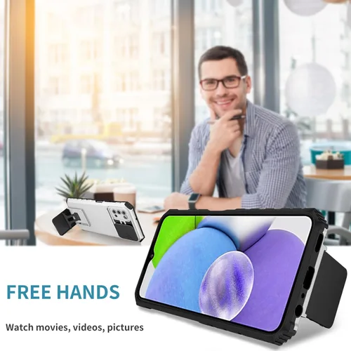 Vista 9 de Funda compatible con Redmi A1 4G, cubierta de lente de cámara deslizante integrada compatible con Redmi A2 4G con función atril 2 en 1 funda para bai