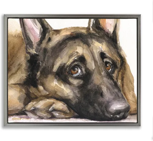 Vista 14 de Stupell Industries Perro pastor alemán cansado que descansa cabeza en pata, diseño de George Dyachenko Enmarcado en blanco