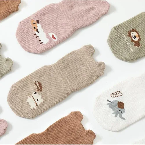 Vista 8 de Exegawe Calcetines antideslizantes para niños pequeños, bonitos calcetines de bebé con puños de cuello redondo, 5 pares
