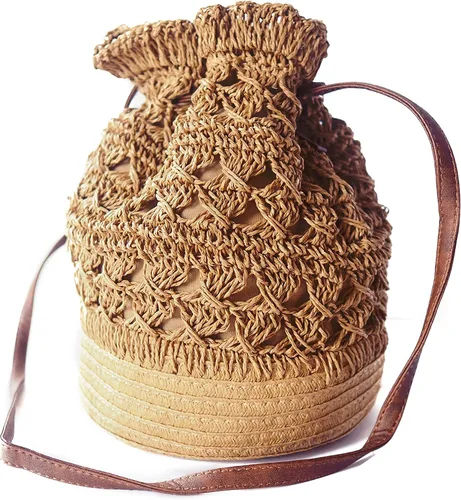 Vista 3 de Bolso de mano de ratán vintage natural elegante informal para playa playa mar cesta de paja