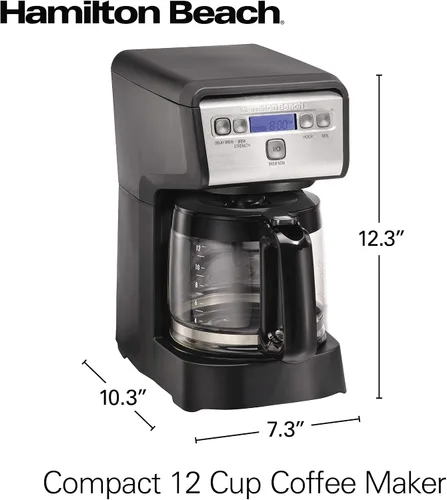 Vista 8 de Hamiton Beach - Cafetera de goteo programable compacta de 12 tazas con jarra de vidrio de burosilicato sin goteo, apagado automático de 2 horas