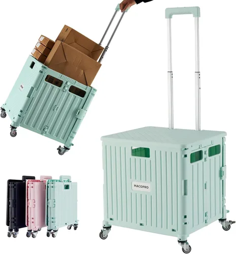 Vista 12 de MACOPRO Carrito Utilitario Plegable Portátil Carro Rodante Caja Carrito de Mano Carrito de Compras Trolley Caja de Herramientas Plegable, con Tapa