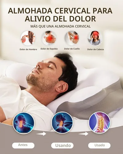 Vista 7 de Almohada cervical para el cuello, almohada de espuma viscoelástica para aliviar el dolor de cuello, almohada ergonómica de enfriamiento de contorno