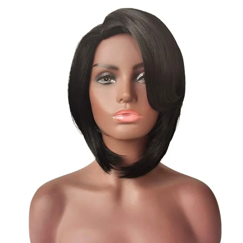 Vista 2 de SCENTW Pelucas sintéticas de corte corto para mujer, resistente al calor, pelucas afroamericanas con flequillo lateral, pelucas completas negras