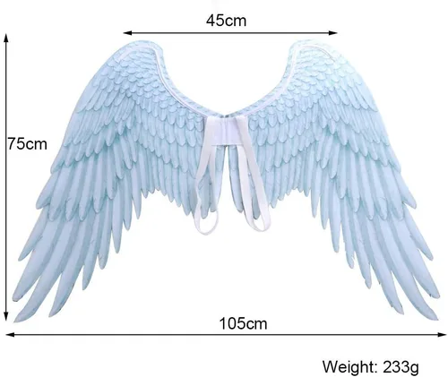Vista 8 de Himine Alas de ángel de tela no tejida para fiestas festivas adecuadas para hombres y mujeres alas decorativas blanco azul