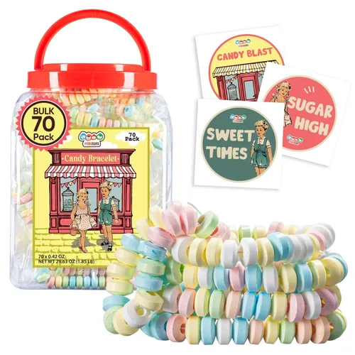 Vista 10 de 50 pulseras de dulces envueltas individualmente, recuerdos de fiesta