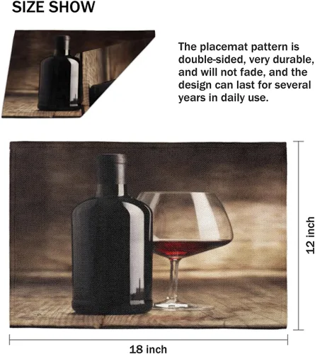 Vista 4 de Juego de 4 manteles individuales con patrones de vino, lavables, impermeables, para decoración de mesa de comedor, 18 x 12 pulgadas