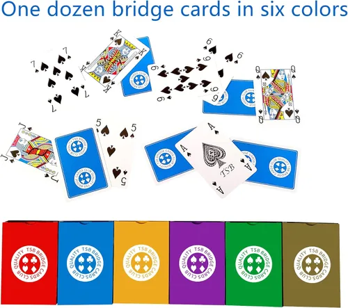 Vista 2 de TSB Paquete de 12 cartas de puente de impresión estándar, 6 colores, fácil almacenamiento
