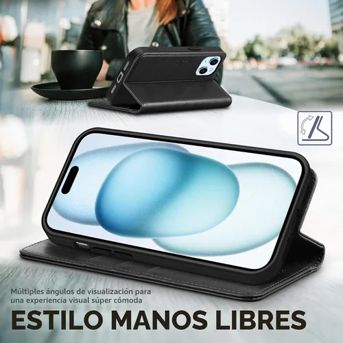 Vista 5 de TUCCH Funda tipo cartera con 3 ranuras para tarjetas para iPhone 15