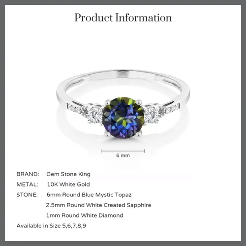 Vista 103 de Gem Stone King Anillo de compromiso de 3 piedras preciosas redondas de oro blanco de 10 quilates con piedra natal de 0.236 in con piedra natal