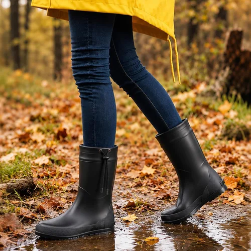 Vista 3 de Asgard - Botas de lluvia a media pantorrilla para mujer, con cuello para jardinería, ultra ligeras, portátiles, zapatos de jardín Negro - Eje de 9.8