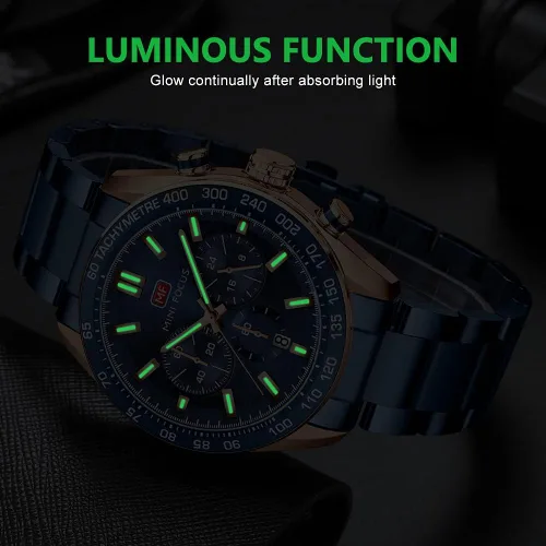 Vista 8 de Mens Watches Chronograph Analog Quartz Business Dress Stainless Steel Casual Blue Wrist Watch Date Waterproof Reloj De Hombre Luminous Multifunction